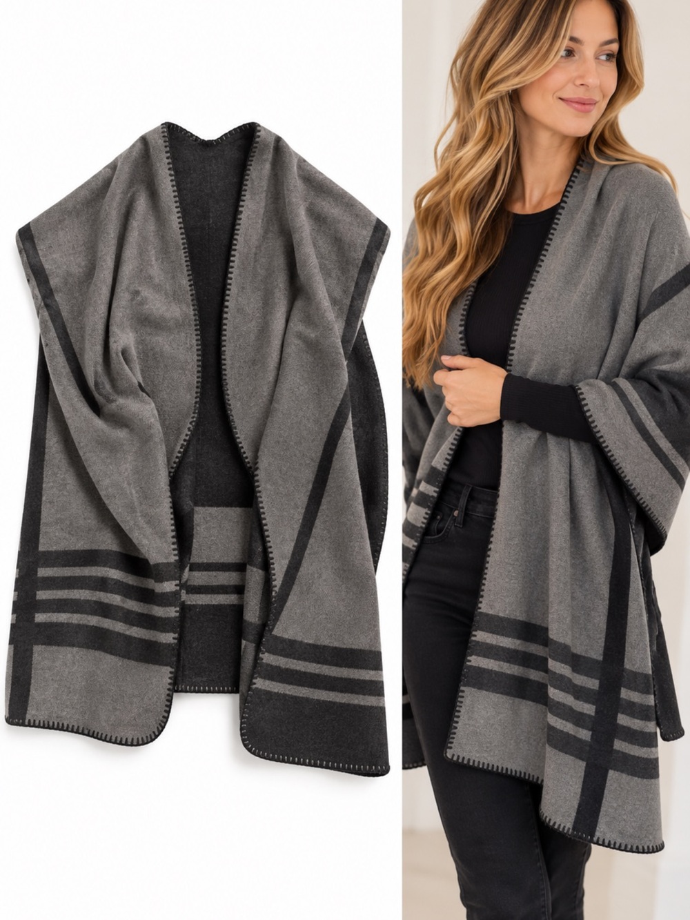 Women’s Classic Gray Striped Scarf Shall - Versatile Winter Accessory!